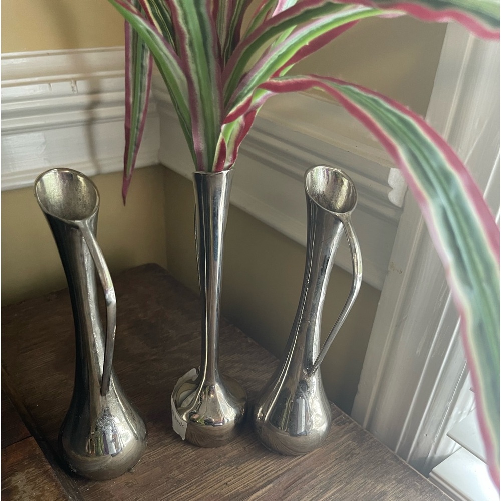 3, silver plated pitcher bud with handel